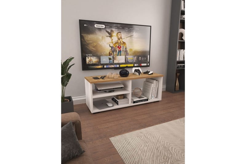 Hollowmere Tv-bänk 115 cm - Mediumfärgat trä/Vit - Möbler - TV- & Mediamöbler - TV bänk & mediabänk