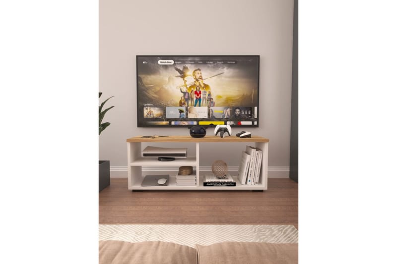 Hollowmere Tv-bänk 115 cm - Mediumfärgat trä/Vit - Möbler - TV- & Mediamöbler - TV bänk & mediabänk