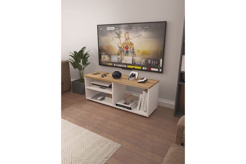 Hollowmere Tv-bänk 115 cm - Mediumfärgat trä/Vit - Möbler - TV- & Mediamöbler - TV bänk & mediabänk