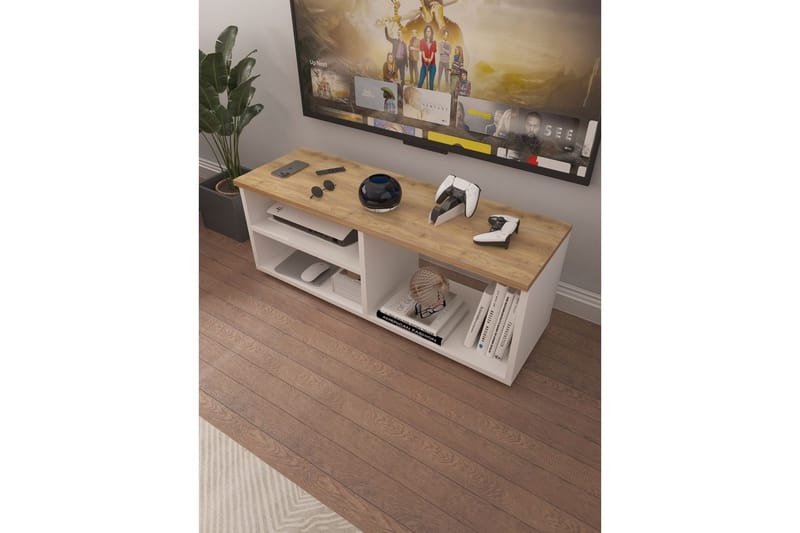 Hollowmere Tv-bänk 115 cm - Mediumfärgat trä/Vit - Möbler - TV- & Mediamöbler - TV bänk & mediabänk