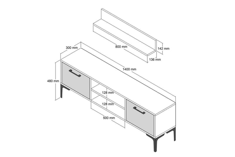 Holter Tv-möbelset 140x30 cm - Vit - Möbler - TV- & Mediamöbler - TV-möbelset