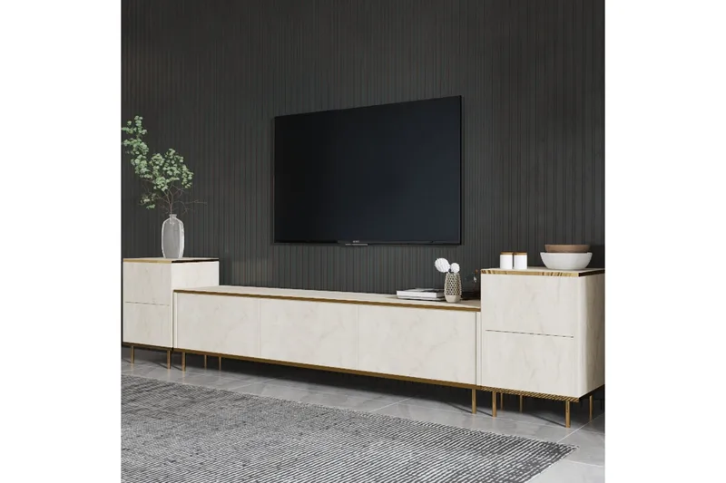Imaj Tv-bänk 180 cm - Beige/Guld - Möbler - TV- & Mediamöbler - TV bänk & mediabänk