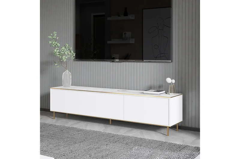 Imaj Tv-bänk 180 cm - Vit marmor/Guld - Möbler - TV- & Mediamöbler - TV bänk & mediabänk