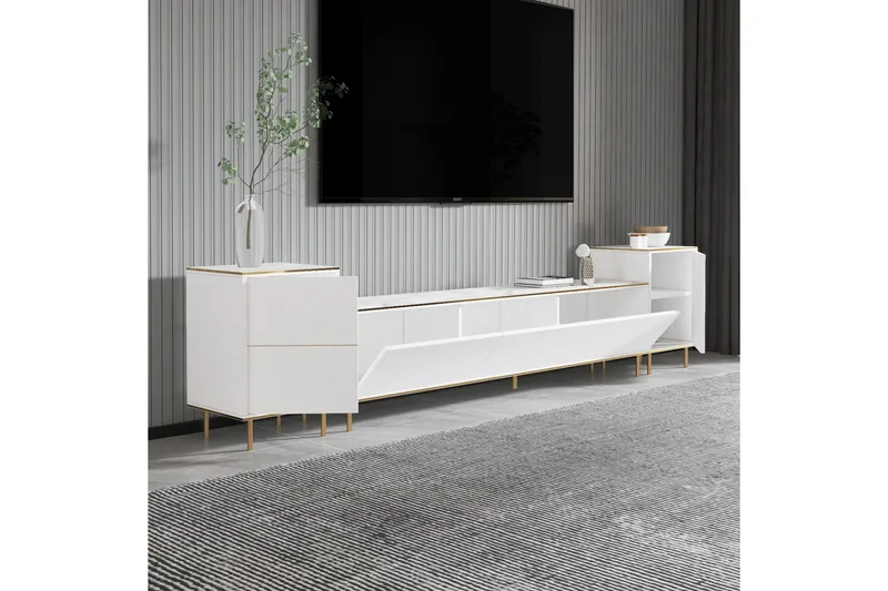 Imaj Tv-bänk 180 cm - Vit marmor/Guld - Möbler - TV- & Mediamöbler - TV bänk & mediabänk