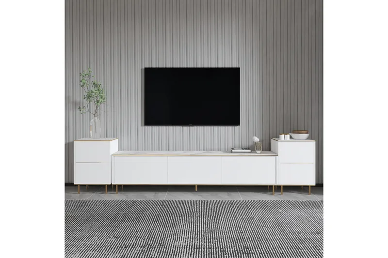 Imaj Tv-bänk 180 cm - Vit marmor/Guld - Möbler - TV- & Mediamöbler - TV bänk & mediabänk