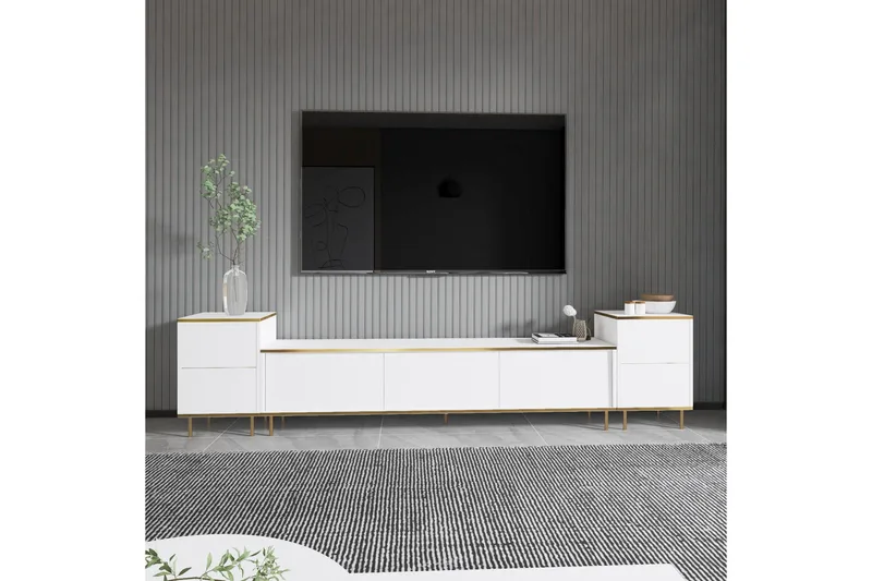 Imaj Tv-bänk 180 cm - Vit/Guld - Möbler - TV- & Mediamöbler - TV bänk & mediabänk