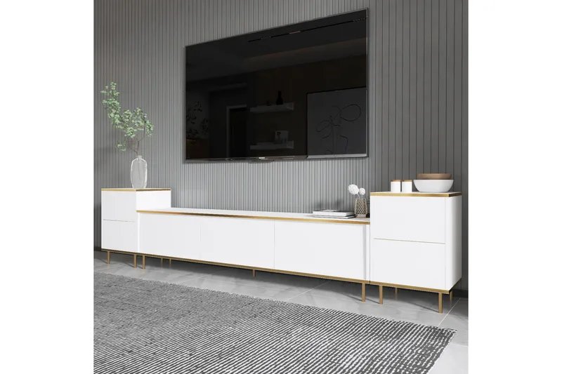 Imaj Tv-bänk 180 cm - Vit/Guld - Möbler - TV- & Mediamöbler - TV bänk & mediabänk