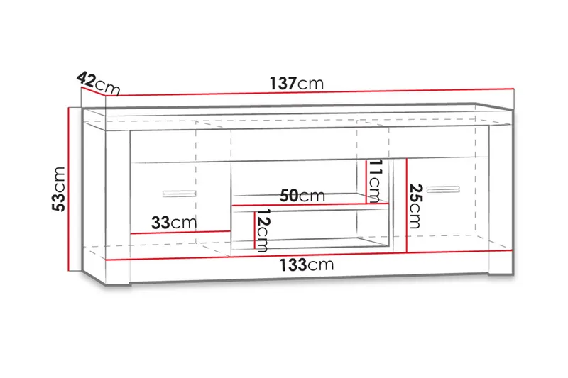 Indianapolis TV-bänk 137x42x53 cm - Vit Led-Belysning - Möbler - TV- & Mediamöbler - TV bänk & mediabänk