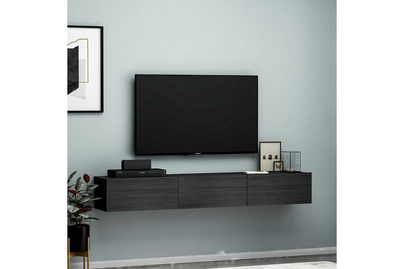Interlaken Vägghängd TV Bänk 180 cm med Förvaring i Målat Trä - Svart - Möbler - TV- & Mediamöbler - TV bänk & mediabänk