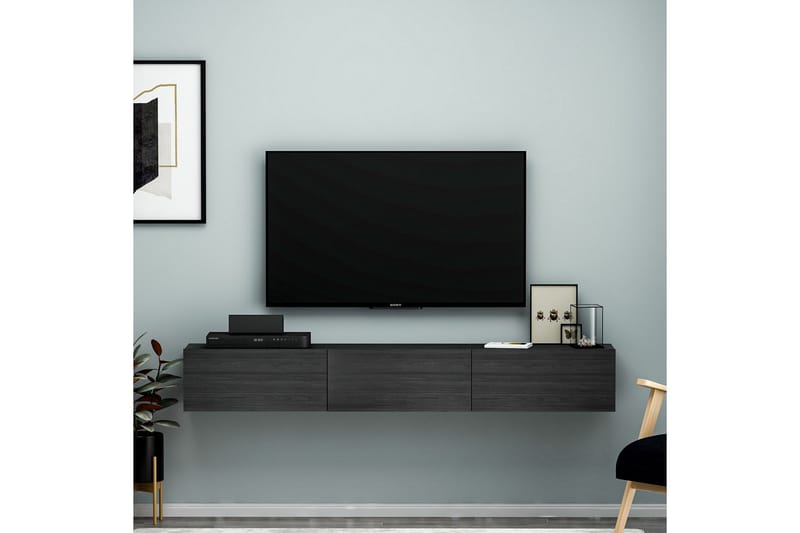 Interlaken Vägghängd TV Bänk 180 cm med Förvaring i Målat Trä - Svart - Möbler - TV- & Mediamöbler - TV bänk & mediabänk