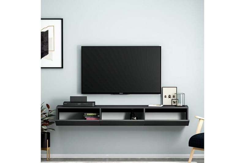 Interlaken Vägghängd TV Bänk 180 cm med Förvaring i Målat Trä - Svart - Möbler - TV- & Mediamöbler - TV bänk & mediabänk