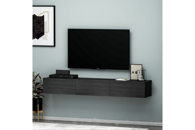 Interlaken Vägghängd TV Bänk 180 cm med Förvaring i Målat Trä - Svart - Möbler - TV- & Mediamöbler - TV bänk & mediabänk