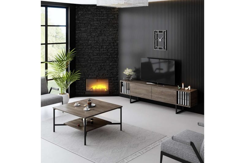 Jeval Tv-bänk 180 cm - Ljusbrun/Svart - Möbler - TV- & Mediamöbler - TV bänk & mediabänk
