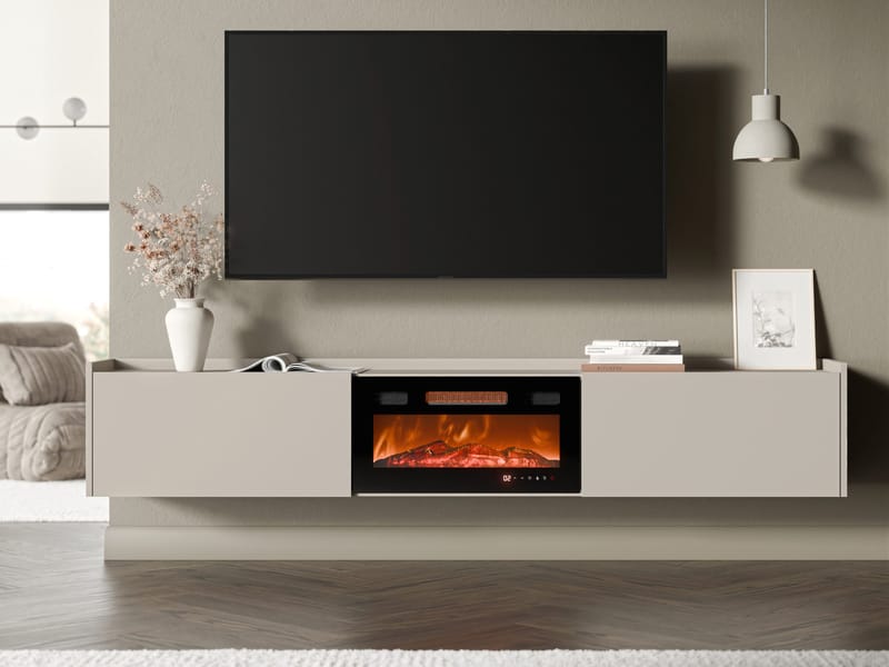 Jovren Tv-bänk 200 cm Eldstad med värmefunktion - Beige|svart - Möbler - TV- & Mediamöbler - TV bänk & mediabänk