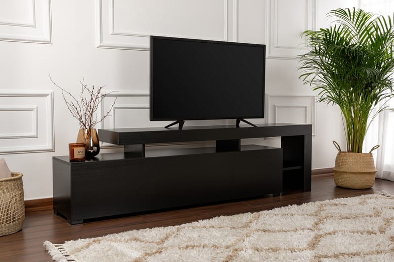 Jurukovo Golvstående TV Bänk 192 cm med Förvaring i Målat Trä - Svart - Möbler - TV- & Mediamöbler - TV bänk & mediabänk