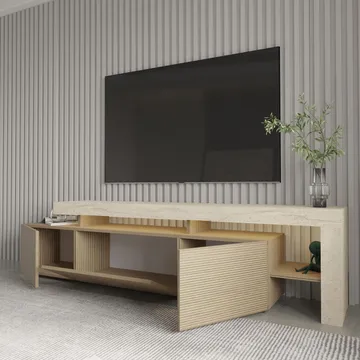 Jurukovo TV-bänk 192x53x37 cm - Travertin, varm ek - Möbler - TV- & Mediamöbler - TV bänk & mediabänk