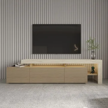 Jurukovo TV-bänk 192x53x37 cm - Travertin, varm ek - Möbler - TV- & Mediamöbler - TV bänk & mediabänk