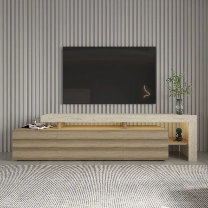 Jurukovo TV-bänk 192x53x37 cm - Travertin, varm ek - Möbler - TV- & Mediamöbler - TV bänk & mediabänk