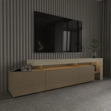 Jurukovo TV-bänk 192x53x37 cm - Travertin, varm ek - Möbler - TV- & Mediamöbler - TV bänk & mediabänk