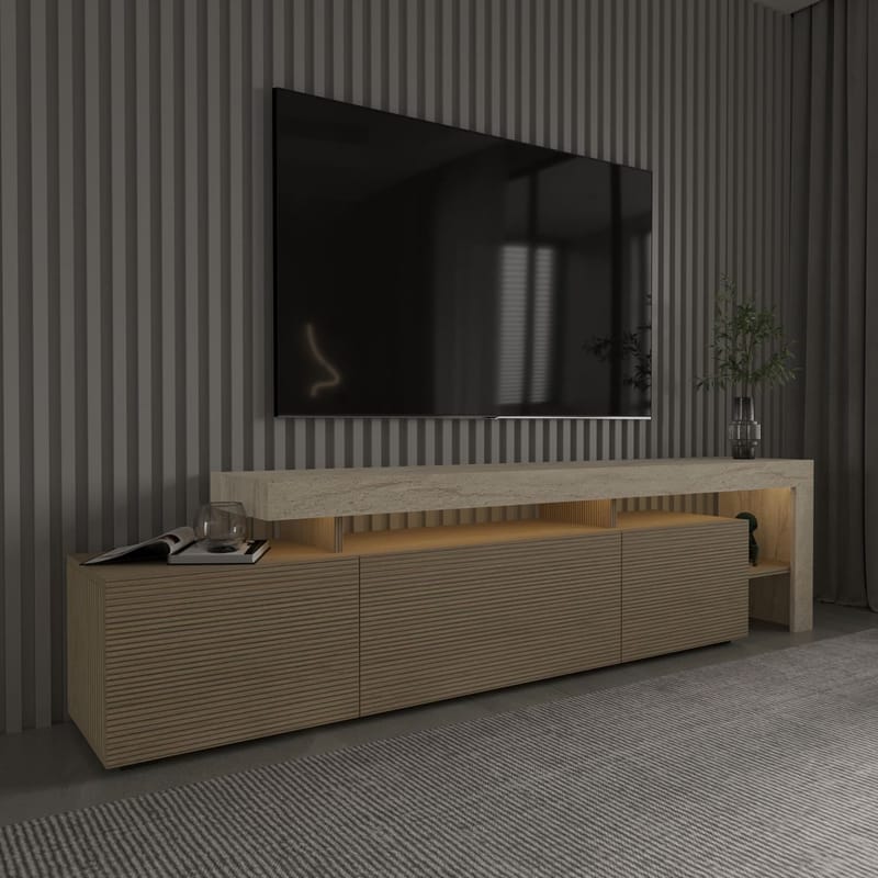 Jurukovo TV-bänk 192x53x37 cm - Travertin, varm ek - Möbler - TV- & Mediamöbler - TV bänk & mediabänk