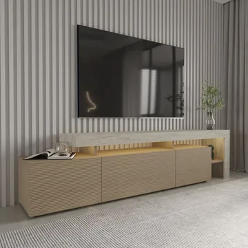 Jurukovo TV-bänk 192x53x37 cm - Travertin, varm ek - Möbler - TV- & Mediamöbler - TV bänk & mediabänk