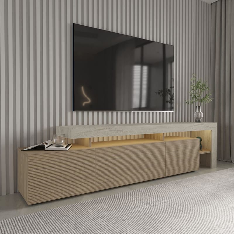 Jurukovo TV-bänk 192x53x37 cm - Travertin, varm ek - Möbler - TV- & Mediamöbler - TV bänk & mediabänk