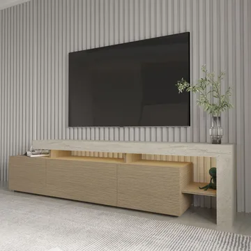 Jurukovo TV-bänk 192x53x37 cm - Travertin, varm ek - Möbler - TV- & Mediamöbler - TV bänk & mediabänk