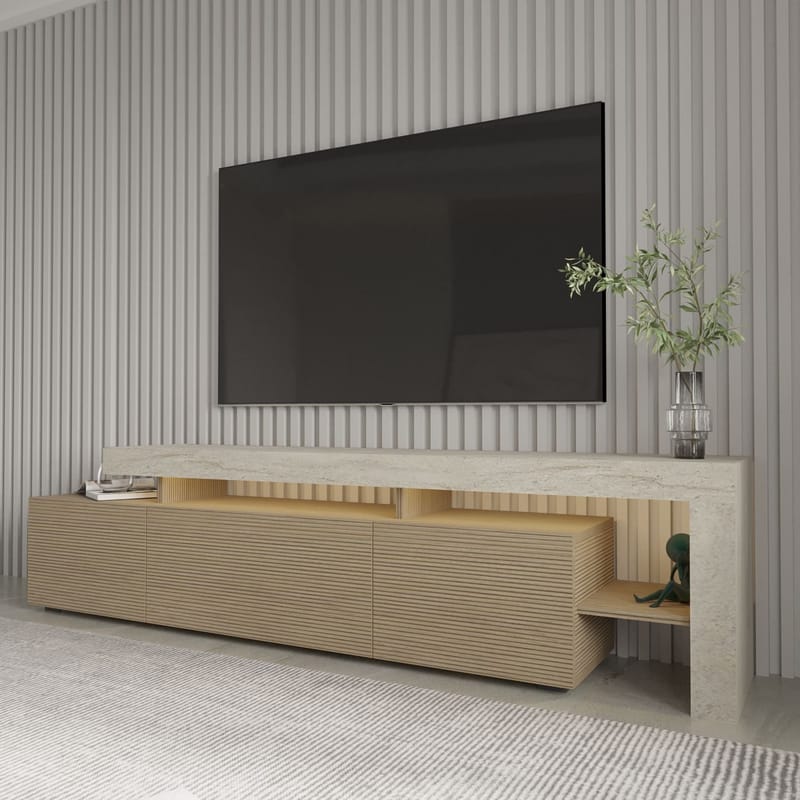 Jurukovo TV-bänk 192x53x37 cm - Travertin, varm ek - Möbler - TV- & Mediamöbler - TV bänk & mediabänk