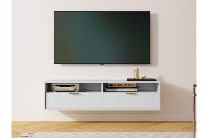 Kanon Vägghängd Tv Bänk 140 cm med Förvaring i Målat Trä - Vit - Möbler - TV- & Mediamöbler - TV bänk & mediabänk