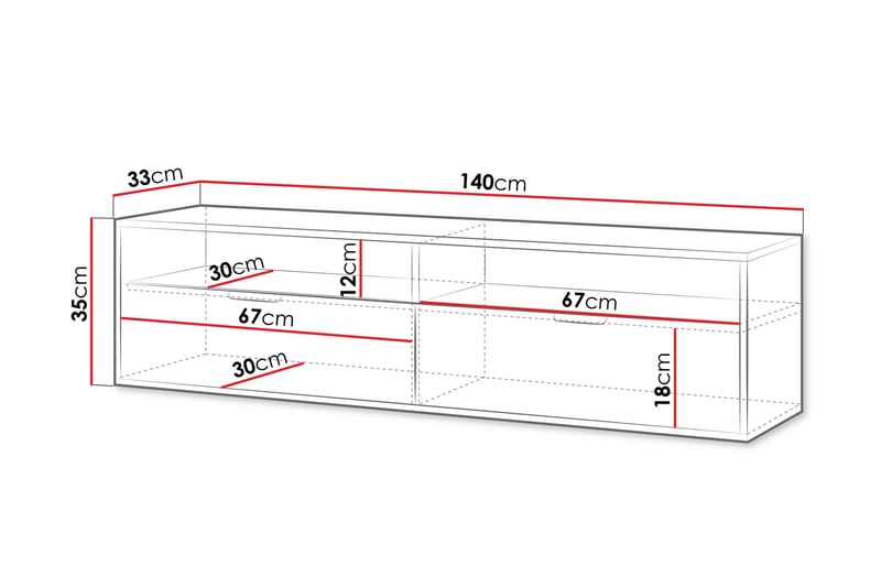 Kanon Vägghängd Tv Bänk 140 cm med Förvaring i Målat Trä - Vit - Möbler - TV- & Mediamöbler - TV bänk & mediabänk