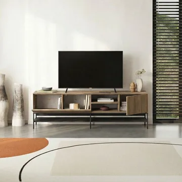 Kenvor Tv-bänk 180 cm - Naturfärgad ek, trä svart, svart - Möbler - TV- & Mediamöbler - TV bänk & mediabänk