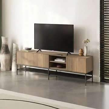 Kenvor Tv-bänk 180 cm - Naturfärgad ek, trä svart, svart - Möbler - TV- & Mediamöbler - TV bänk & mediabänk