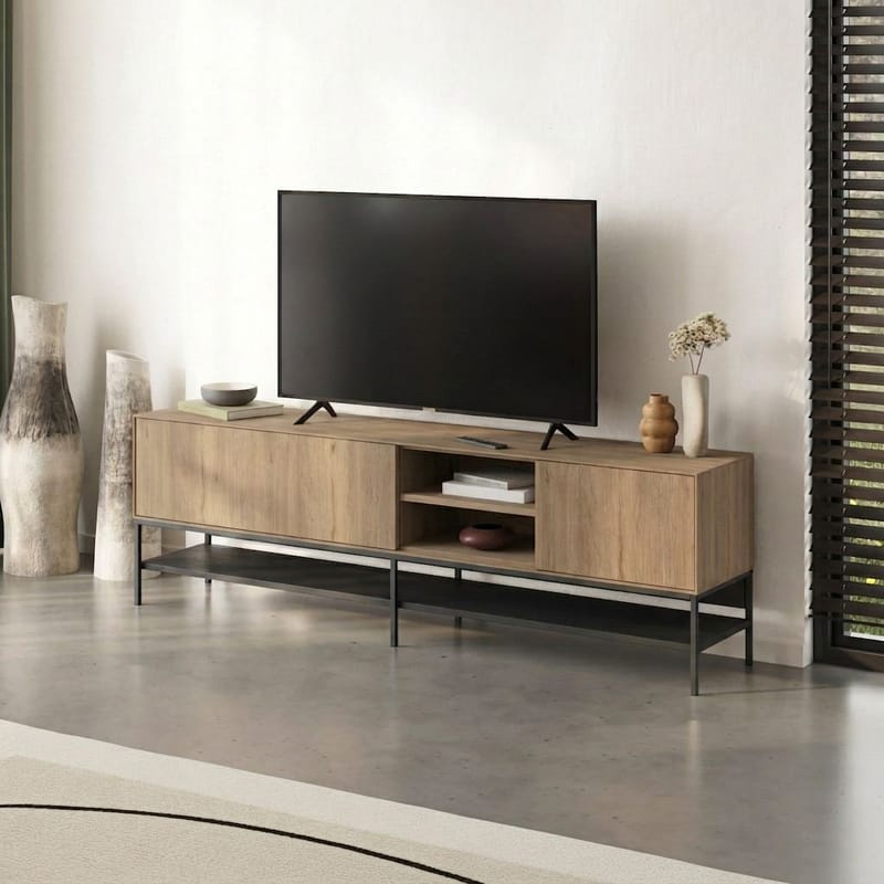 Kenvor Tv-bänk 180 cm - Naturfärgad ek, trä svart, svart - Möbler - TV- & Mediamöbler - TV bänk & mediabänk