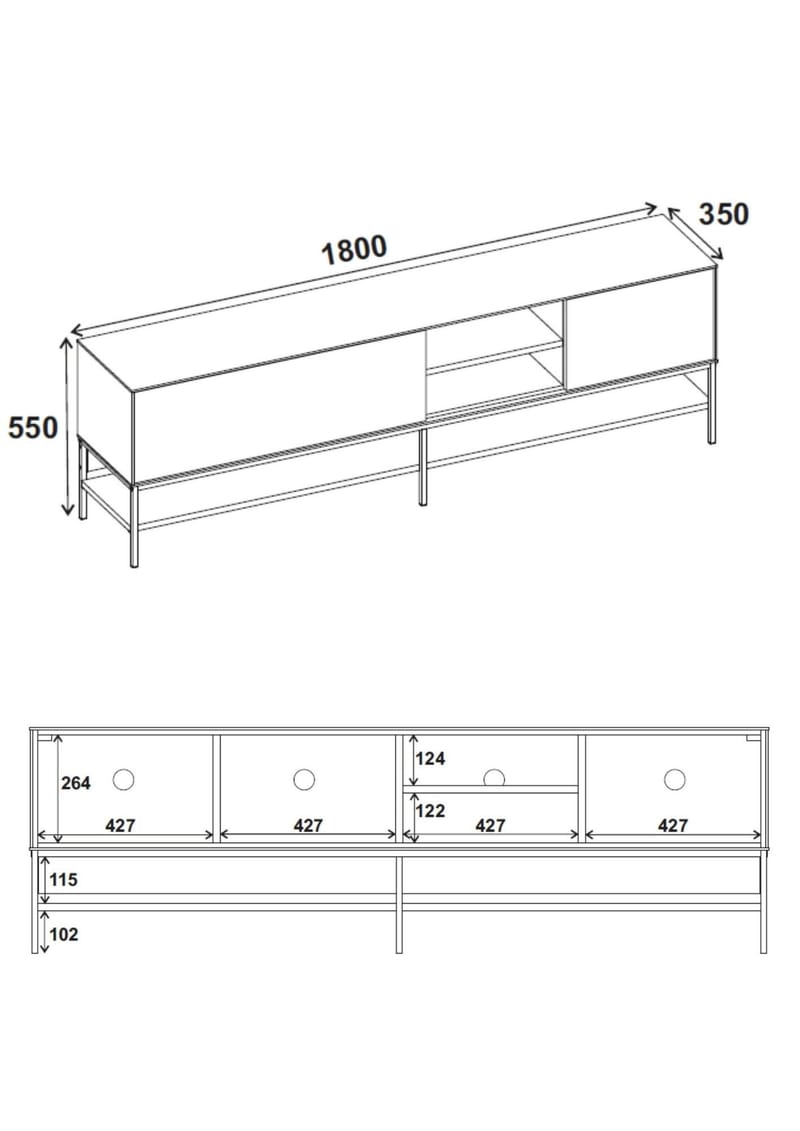 Kenvor Tv-bänk 180 cm - Naturfärgad ek, trä svart, svart - Möbler - TV- & Mediamöbler - TV bänk & mediabänk