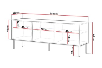 Laholm Golvstående TV Bänk 151 cm med Förvaring i Målat Trä - Svart - Möbler - TV- & Mediamöbler - TV bänk & mediabänk