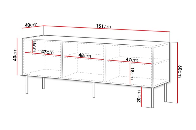 Laholm Golvstående TV Bänk 151 cm med Förvaring i Målat Trä - Svart - Möbler - TV- & Mediamöbler - TV bänk & mediabänk