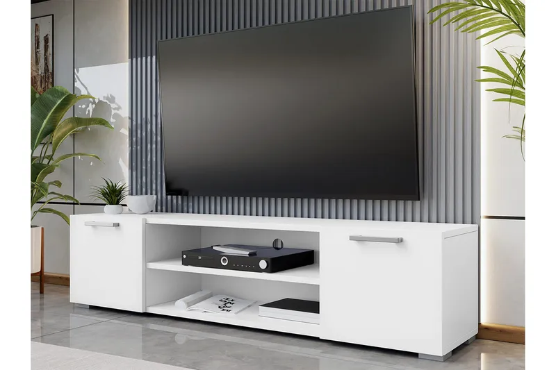 Lindesberg Golvstående Tv Bänk 156 cm med Förvaring i Målat Trä - Vit - Möbler - TV- & Mediamöbler - TV bänk & mediabänk