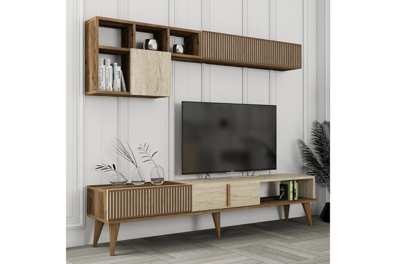 Lissione Tv-bänk 180 cm - Valnöt/Beige - Möbler - TV- & Mediamöbler - TV bänk & mediabänk