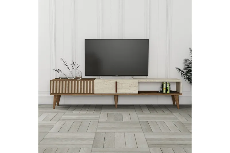 Lissione Tv-bänk 180 cm - Valnöt/Beige - Möbler - TV- & Mediamöbler - TV bänk & mediabänk