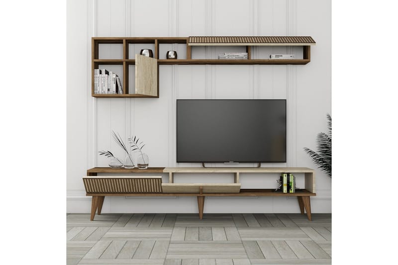 Lissione Tv-bänk 180 cm - Valnöt/Beige - Möbler - TV- & Mediamöbler - TV bänk & mediabänk