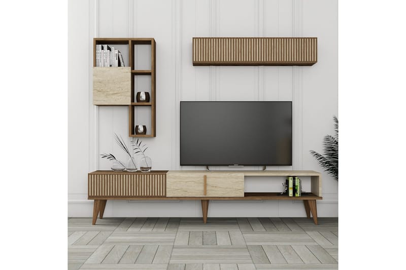 Lissione Tv-bänk 180 cm - Valnöt/Beige - Möbler - TV- & Mediamöbler - TV bänk & mediabänk