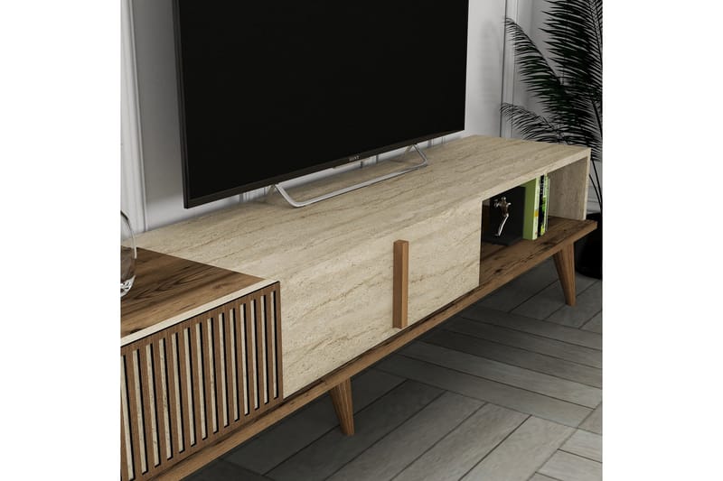 Lissione Tv-bänk 180 cm - Valnöt/Beige - Möbler - TV- & Mediamöbler - TV bänk & mediabänk