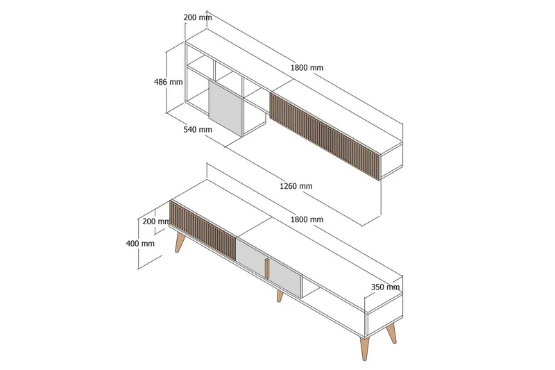 Lissione Tv-bänk 180 cm - Valnöt/Vit - Möbler - TV- & Mediamöbler - TV bänk & mediabänk
