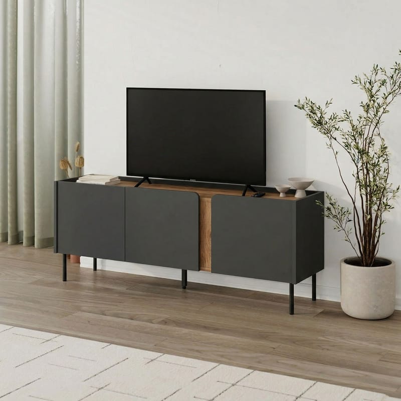 Lomar TV-bänk 140x53,9x35,5 cm - Antracit/Naturlig ek/Svart - Möbler - TV- & Mediamöbler - TV bänk & mediabänk