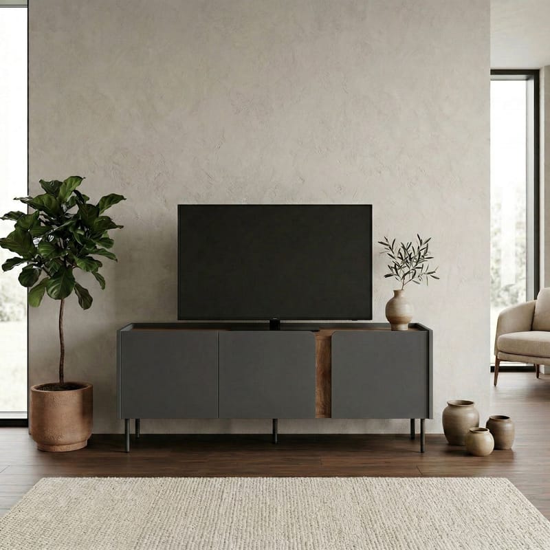 Lomar TV-bänk 140x53,9x35,5 cm - Antracit/Naturlig ek/Svart - Möbler - TV- & Mediamöbler - TV bänk & mediabänk