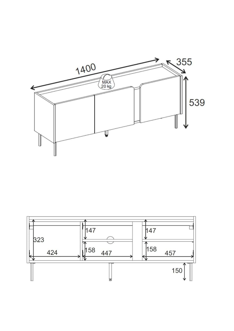 Lomar TV-bänk 140x53,9x35,5 cm - Antracit/Naturlig ek/Svart - Möbler - TV- & Mediamöbler - TV bänk & mediabänk