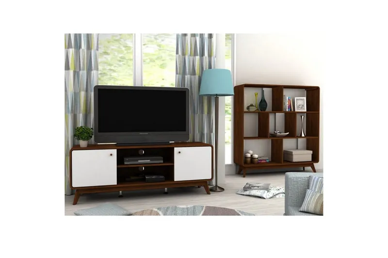 Lowboard Cassie 140x39x53 cm, Valnöt/Vit - 140x39x53 cm, Valnöt/Vit - Möbler - TV- & Mediamöbler - TV bänk & mediabänk