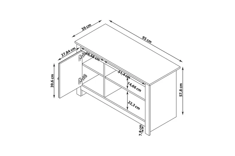 Lowboard Emerald 95x39x58 cm, Natur/Grå - 95x39x58 cm, Natur/Grå - Möbler - TV- & Mediamöbler - TV bänk & mediabänk