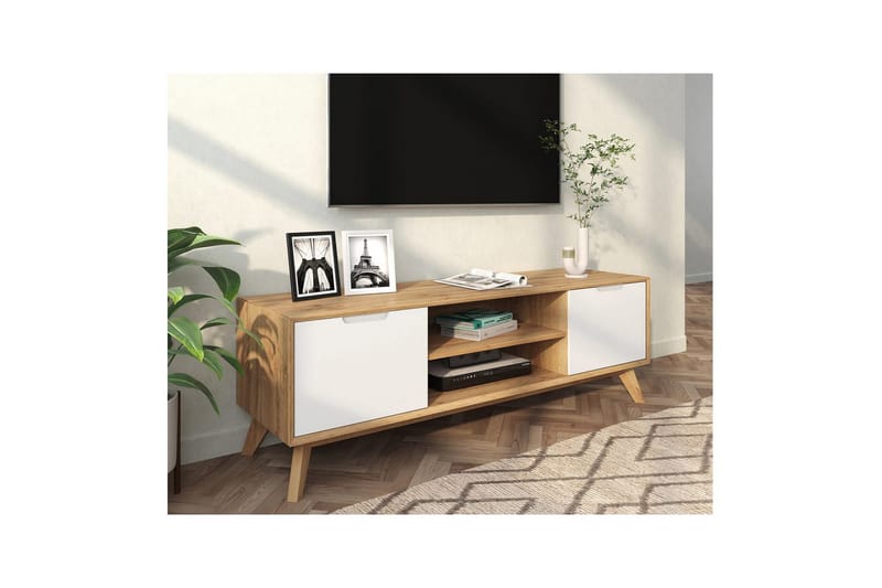 Lowboard Ezra Wotan-ek/Vit - Wotan-ek/Vit - Möbler - TV- & Mediamöbler - TV bänk & mediabänk