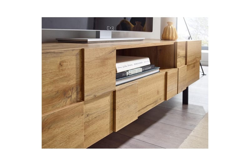 Lowboard Wohnling Ekfanerad med 2 dörrar Låda Metallben Lantlig stil - Möbler - TV- & Mediamöbler - TV-skåp